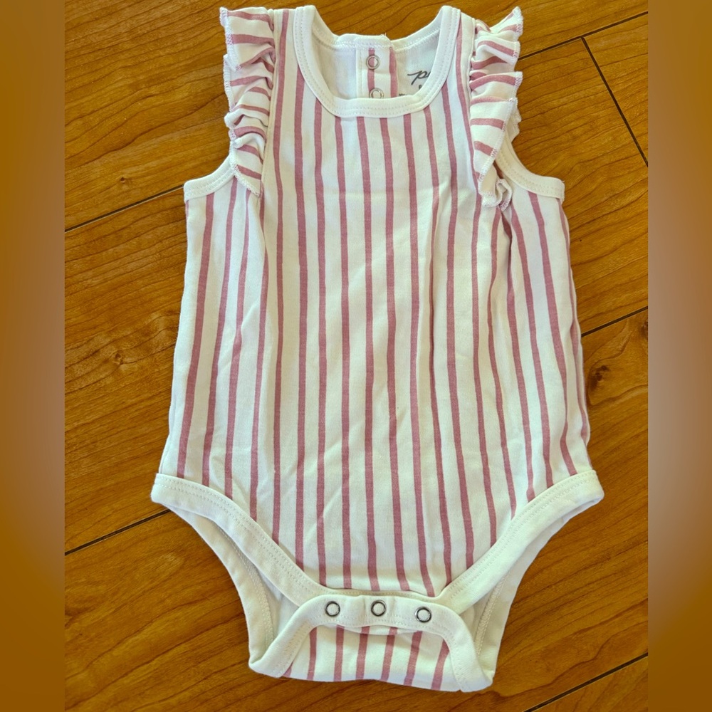 Pehr Stripes Pink and White Ruffle Sleeve One Piece, 6-12M